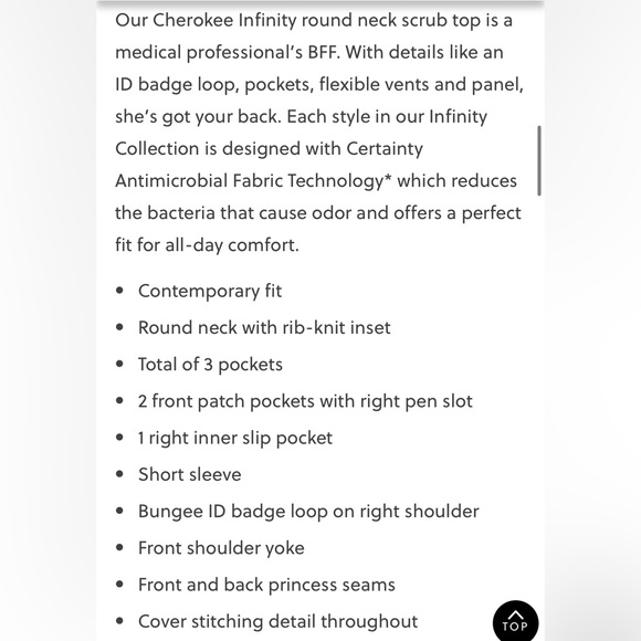 Cherokee Infinity Scrub Top XS in Teal - Picture 14 of 14